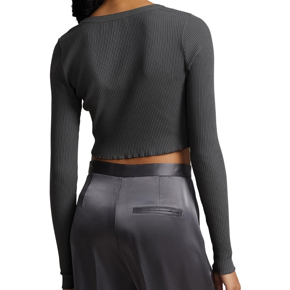 Polo Ralph Lauren Ribbed Button Front Cropped Top - Picture 3 of 5